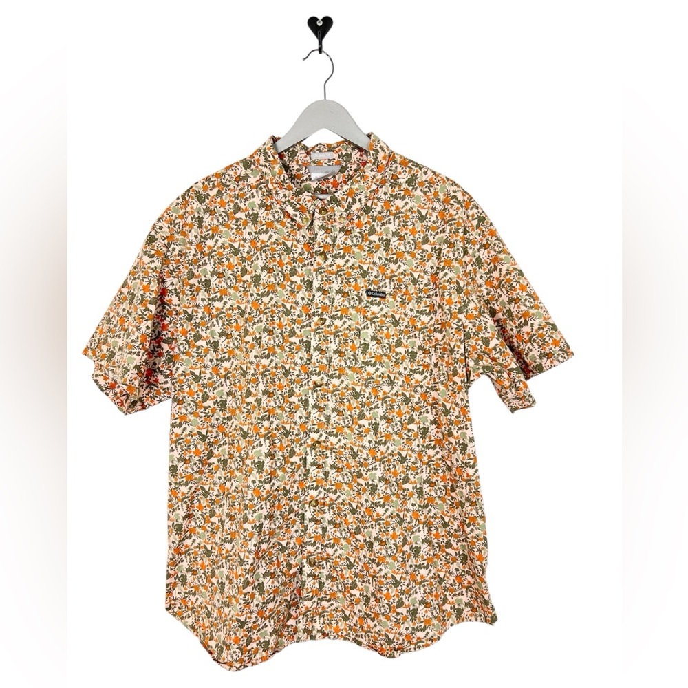 Columbia Sportswear Shirt Men’s 2XL green orange Floral Pattern Short‎ Sleeve